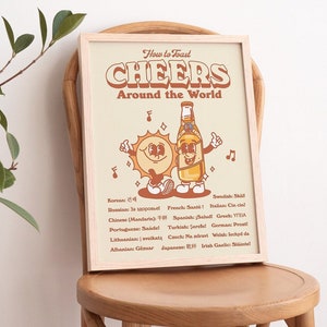Retro Cheers Print, Beer Print Bar Poster, Beer Gift, Alcohol Bar Cart Sign, Downloadable Prints, Printable Poster, Digital Download Kitchen