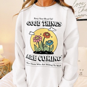 Cute Retro Sweatshirt, Groovy Cottagecore Jumper, Trendy 80s Sweater, Positive Quote Crewneck, Mental Health Clothes, Self Care Sweatshirt