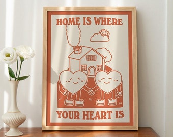 Retro Home Print, Home sweet home Poster, Prinatable Burnt Orange Decor, Vintage Aesthetic, Love Home Quote, Digital Download, Burnt Orange