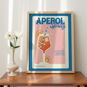 Retro Cocktail Print, Aperol Spitz Bar Poster, Alcohol Poster Illustration, Aperol Recipe Card A3 A4 A2 Prints, Kitchen Bar Poster, UNFRAMED