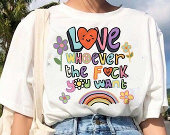 Love Whoever the F you want, LGBQT Shirt, Pride Month Shirt, LGBT Shirt, Rainbow Shirt, Retro Frog Shirt, Gay Pride Trendy Tshirt, UNISEX