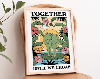 Tropical Frog Wall Print, Colorful botanical Poster, Retro Illustration Digital Download, Printable Wall Decor, Downloadable Bold Art Prints