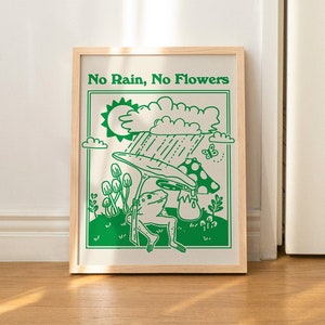 Impresión de pared de rana retro, ilustración de setas vintage, impresiones A3 A4 A2, póster verde esmeralda, decoración de pared de cita positiva, rosa bebé, SIN MARCO