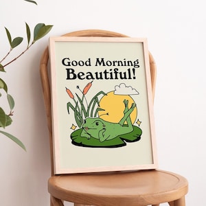 Retro Pinup Frog Wall Print, Postive Quote, Vintage Funny Poster, Froggy Illustration, Trendy 70s Wall Decor, A3 A4 A2 Prints, UNFRAMED