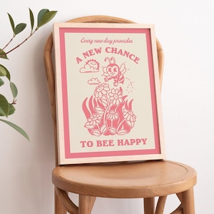 Retro Honey Bee Wall Print, Bumble Bee Poster Print, Positive Quote, Trendy Printable Art, Baby Pink Nursery Print, Downloadable Prints