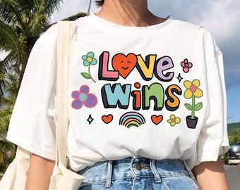 Love Wins, LGBTQ Shirt, Rainbow Pride Month Shirt, LGBT Ally Shirt, Rainbow Shirt, Retro Doodle Shirt, Gay Pride Trendy Tshirt, UNISEX