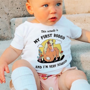 My First Rodeo Kids Tee, Cute Horse Shirt for Babies, Cottagecore Farm Animal Texas Childrens Shirt, Retro Graphic Wholesome Kids Tee, UNSEX