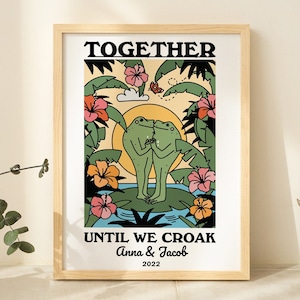 Gepersonaliseerde paar print, aangepaste kikker illustratie, verjaardag betrokkenheid Valentijnsdag cadeau idee, schattige wand decor, retro esthetiek, UNFRAMED