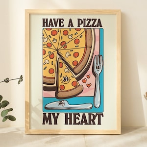 Retro Food Print, Fun Kitchen Wall Art, Eclectic Wall Decor, Maximalist Dining Room Posters, Cafe Pizza Prints, Valentines Poster, UNFRAMED