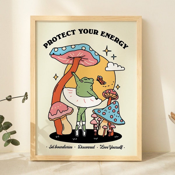 Colorful Frog Print, Ballerina Wall Art, Retro Saying Poster, Self Love Affirmation Wall Prints, Trendy 80s Decor, Groovy Mushroom, UNFRAMED