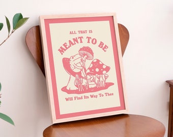 Retro Frog Wall Print, Positive Quote Mushroom Illustration, A3 A4 A2 Prints, Large Trendy 70s Poster, Baby Pink Poster, Unframed