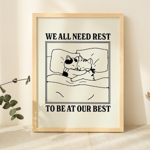 Retro Katzen Wandbild, Gemütliches Zitat Illustration, Katzen Poster, Minimalistische Linie Kunst Poster, Positives Zitat Dekor, Rest Zitat UNGERAHMT