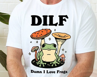 Retro Frog Tshirt, Funny DILF Froggy Shirt, Cottagecore Froggy Tee, Oversized UNISEX Tee, Toad Shirt, Frog Lover shirt, Casual Mens Shirt
