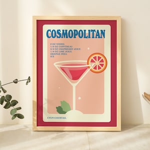 Cosmopolitan Cocktail Recipe, Kitchen Bar Poster, Alcohol Prints, Gallery Wall Art, Cute Cosmo Drink Illustration, A2 A3 A4 Print, UNFRAMED
