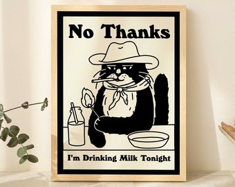 Cowboy Cat Print, Retro Drink Poster, Cowboy Cat Milk Posters, I'm Drinking Milk Prints, Kitchen Decor, Bar Decor = Poster, UNFRAMED