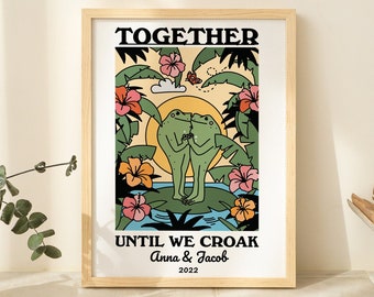 Personalized Couple Print, Custom Frog Illustration, Anniversary Engagement Valentines Gift Idea, Cute Wall decor, Retro Aesthetic, UNFRAMED