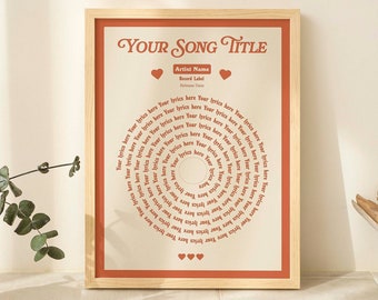 CUSTOM Vinyl Lyrics Print, Personalized Music Poster, Music Anniversary Engagement Valentine Gift, Wedding Song Burnt Orange Decor, UNFRAMED