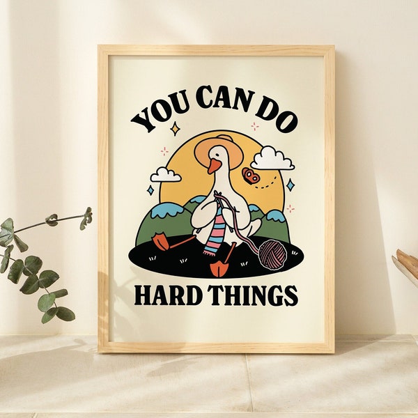 Cute Goose Wall Print, Motivation Quote, Retro Style Illustration, Cottagecore ClassRoom, Green Kids Poster, Nursery Decor Prints, UNFRAMED