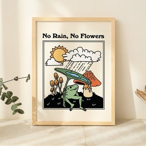 Impresión de pared de rana retro, Ilustración de setas vintage, Impresiones A3 A4 A2, Póster verde esmeralda, Decoración de pared con cita positiva, Rosa bebé, SIN MARCO