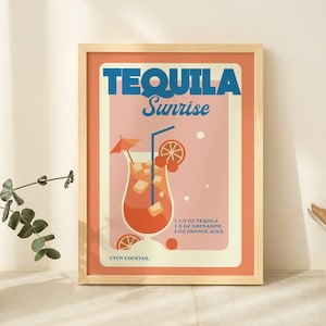 Stampa di ricette per cocktail, Poster Tequila Sunrise, Stampe di ricette per alcolici, Poster Art Deco, Stampa della sala da pranzo del bar della cucina, Parete della galleria, SENZA CORNICE