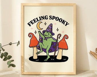 Zauberer Frosch Halloween Poster, Gruselige Halloween Dekoration, Pilz Kunstdruck, gruselige Hexen und Zauberer Wand Dekoration, UNGERAHMT