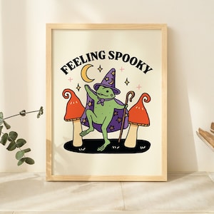 Wizard Frog Halloween Print, Spooky Indoor Decoration, Scary Mushroom Art Prints, Feeling Spooky Witches and Wizards Wall Decor, UNFRAMED