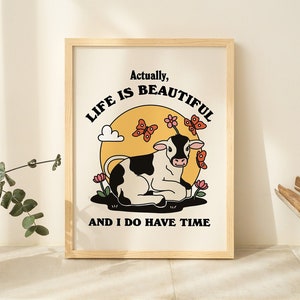 Cute Cow Quote Print, Chill Quote, Retro Style Illustration, Cottagecore Farm Animal Print, Kids Farm Poster, Nursery Decor Prints, UNFRAMED