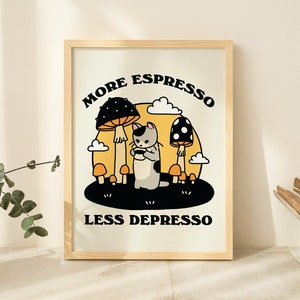 Retro Quote Wall Print, More Espresso Wall Decor, Coffee Art Print, Kitchen Wall Art, Retro Cat Coffee Poster,  Coffee Bar, Orange, UNFRAMED