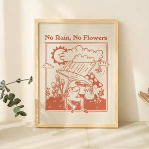 Impresión de pared de rana retro, Ilustración de setas vintage, Impresiones A3 A4 A2, Póster naranja quemado, Decoración de pared con cita positiva, Rosa bebé, SIN MARCO