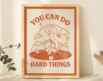 Cute Goose Wall Print, Motivation Quote, Retro Style Illustration, Cottagecore ClassRoom, Green Kids Poster, Orange Decor Prints, UNFRAMED