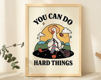 Cute Goose Wall Print, Retro Frog Illustration, Classroom Downloadable Print, Cottagecore Positive Quote, Cute Printable Print, Kids Room