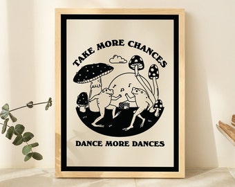 Dancing Frogs Retro Print, Digital Download Print, Eclectic Wall Art, 80s 70s Wall Decor, Printable Downloadable Poster, Black line Print