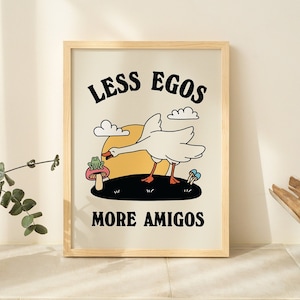 Impresión de pared de ganso amigable, ilustración de rana retro, impresión descargable de los años 70, cita positiva de Cottagecore, linda impresión de pared imprimible, habitación para niños