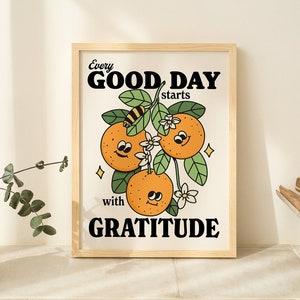 Retro Gratitude Print, Blessing Affirmation Illustration, Colorful Fruit Wall Decor, Flower Prints, Bible Poster, Positive Quotes, UNFRAMED