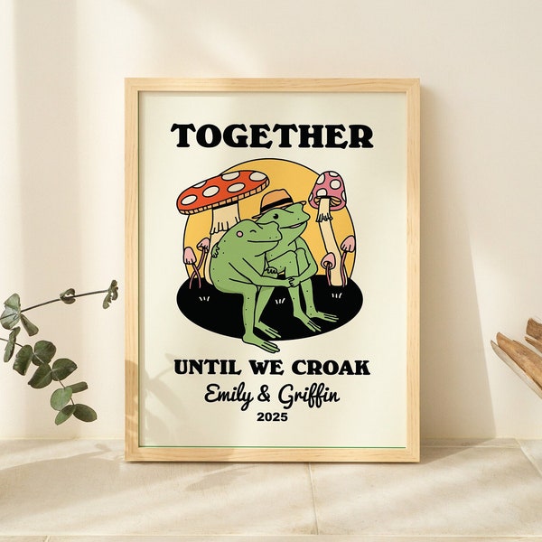 Personalized Couple Print, Custom Frog Illustration, Anniversary Engagement Valentines Gift Idea, Cute Wall decor, Green Aesthetic, UNFRAMED