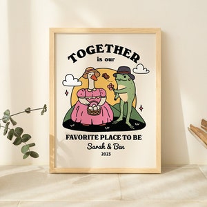 Personalisiertes Paar, personalisierte Frosch Illustration, Valentinstag Verlobung, Valentinstag Geschenkidee, niedlicher Wanddekor, romantische Gans, UNGERAHMT