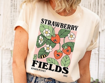 Strawberry Shirt Strawberry Clothes Strawberry Top Garden Shirt Aesthetic Clothing Cottagecore Clothes Botanical Shirt Strawberry Print