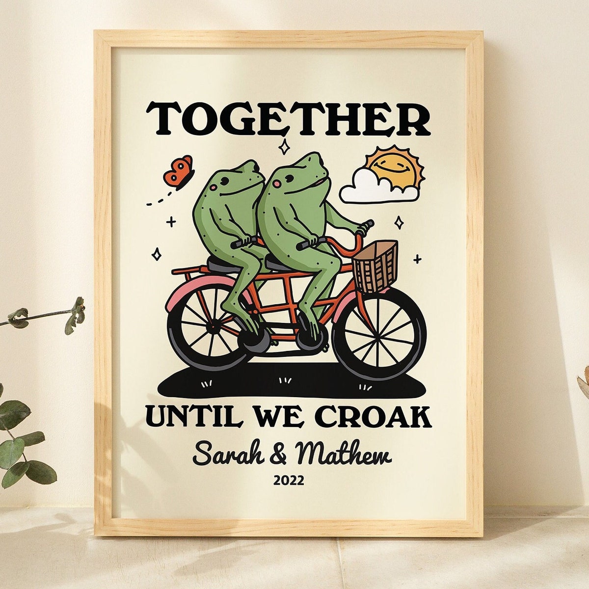 Personalized Couple Print, Custom Frog Illustration, Anniversary Engagement Valentines Gift Idea, Cute Wall Decor, Retro Aesthetic, UNFRAMED - Etsy