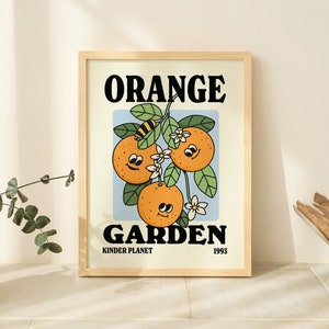 Retro Orange Garden poster, Botanical Print, Flower Market poster, Floral print, Retro Typography Art, Colorful Poster Prints, UNFRAMED