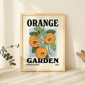 Retro Orange Garden poster, Botanical Print, Flower Market poster, Floral print, Retro Typography Art, Colorful Poster Prints, UNFRAMED