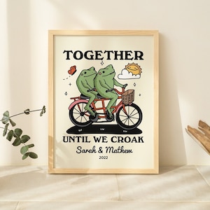 Personalized Couple Print, Custom Frog Illustration, Anniversary Engagement Valentines Gift Idea, Cute Wall decor, Retro Aesthetic, UNFRAMED