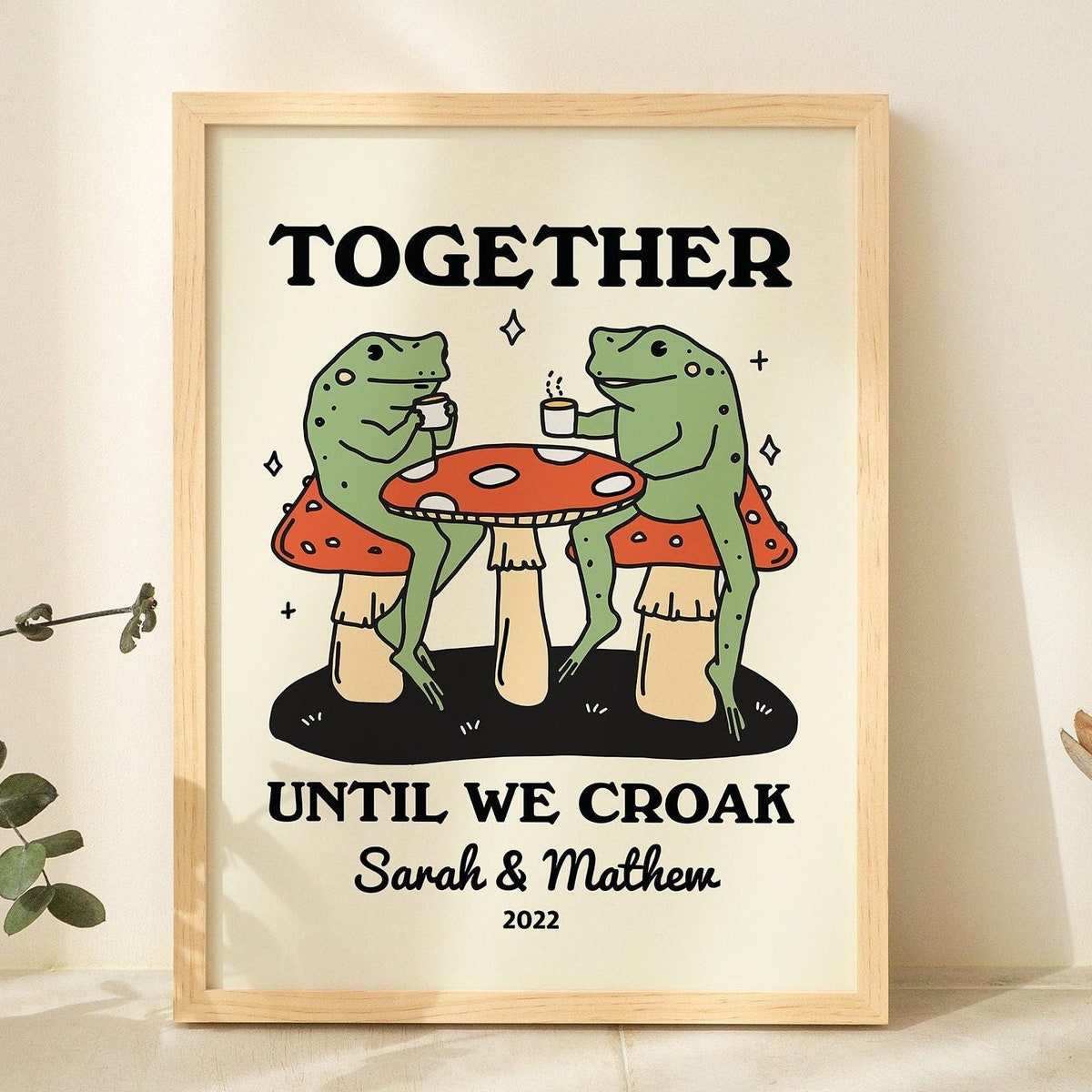 Personalized Couple Print, Custom Frog Illustration, Anniversary Engagement Valentines Gift Idea, Cute Wall Decor, Retro Aesthetic, UNFRAMED - Etsy