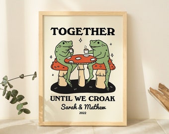 Personalized Couple Print, Custom Frog Illustration, Anniversary Engagement Valentines Gift Idea, Cute Wall decor, Retro Aesthetic, UNFRAMED