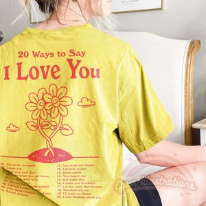 Koszulka I Love You, Modna koszulka damska, Koszulka z pozytywnym nastawieniem do zdrowia psychicznego, Koszulka retro estetyczna, Luźny top graficzny, Kocham cię, powiedz to z powrotem
