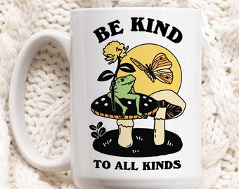 Be Kind Frog Coffee Mug, Positive Cottagecore Quote Cup, Frog Lover Gift, Friend Colleage Gift Idea, Handmade Froggy Mug, Cute Novelty Gift