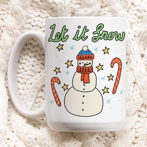 Christmas Snowman Mug, Retro Let it Snow Christmas Mug, Hot Chocolate Mug, Christmas Eve Box Filler, Boy Girl Xmas Secret Santa, Festive Cup