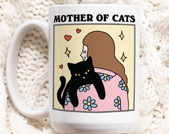 Cat Mama Quote Mug, Mother of Cats Cat Lady Mug, Baby Kitty Cat love Coffee Mug, Positive Quote, Retro Cottagecore Mug, Cute Novelty Gift