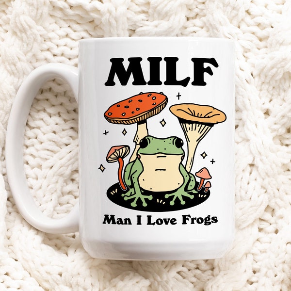 Taza de café de rana, hombre que amo la taza de cerámica de las ranas MILF, regalo del amante de la rana, idea de regalo de la esposa de la novia, taza de setas Cottagecore, regalo divertido de la novedad