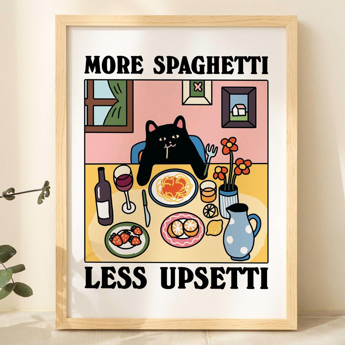 More Spaghetti Less Regretti Black Cat Print, Retro Diner Poster, Bistro Dining Pasta Posters, Unique Italian Kitchen Prints Decor, UNFRAMED - Etsy
