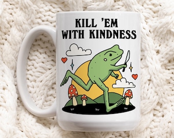 Kindness Quote Frog Mug, Positive Quote Ceramic Cup, Frog Lover Gift, Friend Teacher Gift Idea, Cottagecore Froggy Mug, Cute Novelty Gift